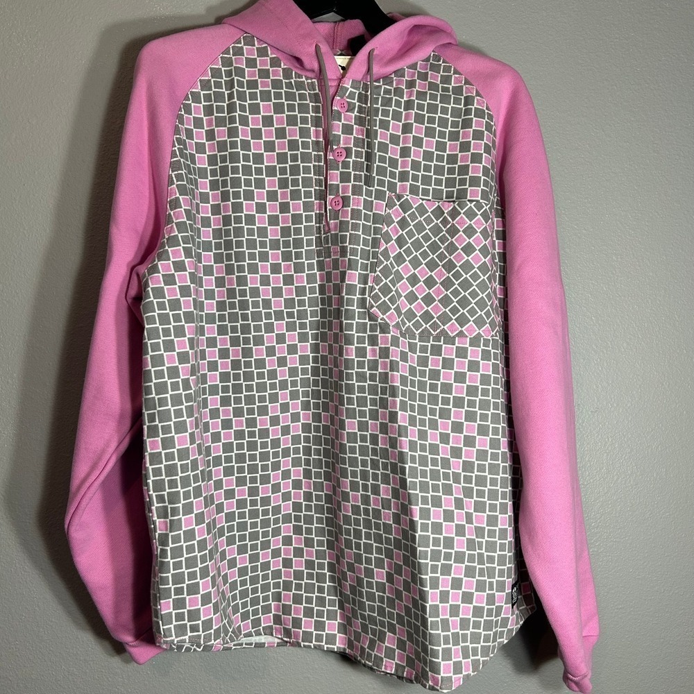 Levi's Hoodie Pullover Checkered Print Pink Gray Long Sleeve Menswear Casual - Picture 4 of 10
